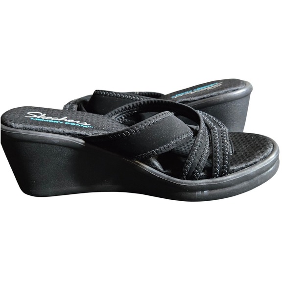Skechers Shoes - Skechers Womens Black Rumblers Young At Heart Wedge Sandals 7 Comfort Summer